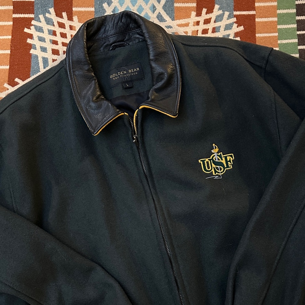 Golden Bear Green/Black Bomber Jacket with USF Logo